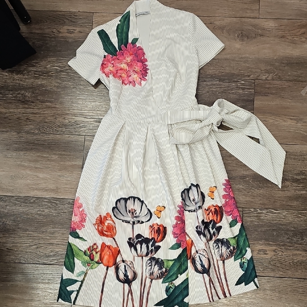 Floral, Print, White, Dress, Midi, Pockets, Stretchy, Wedding, Travel, Summer